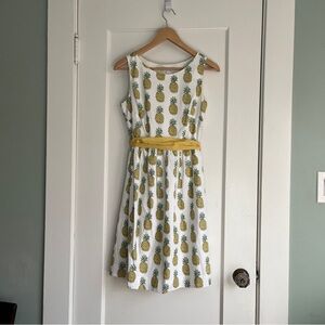 Garnet Hill Pineapple Print Dress - White and Yellow
